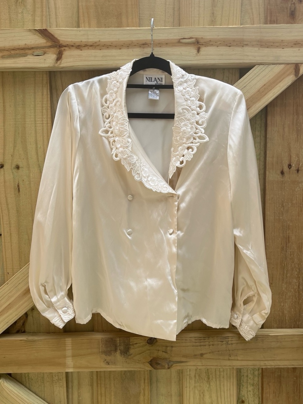 Nilani Cream Real Silk Lace-Trim Blazer